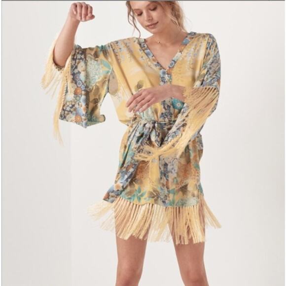 NWT Spell And The Gypsy Willow Tassel Dress Mini Floral Kimono Sleeve Size Med - Picture 2 of 16